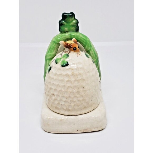 Beehive Salt & Pepper Shakers With Holder Ceramic Bees Japan Vintage - Picture 3 of 8
